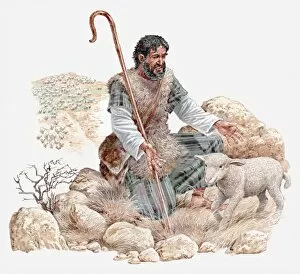 Images Dated 11th May 2010: Illustration of shepherd finding his lost sheep, Gospel of Matthew
