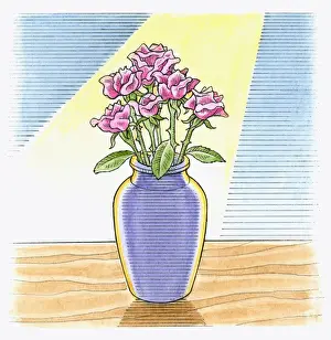 Illustration of shining light on flowers to remove pollen beetles from flowers in vase