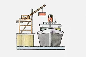 Crane Gallery: Illustration of ship being loaded by crane