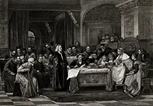 Illustration Showing Christopher Columbus at Queen Isabella's Court