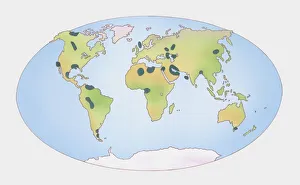 Images Dated 29th October 2009: Illustration of showing distribution of oil and gas shown on world map
