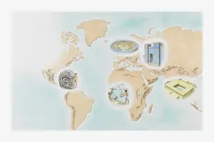 Babil Prints: Illustration showing the first cities around the world at Wasserburg Bachau