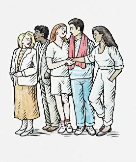 Illustration showing multiracial group of young people