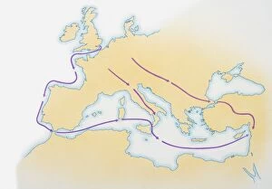 Illustration showing route taken by Crusaders over land and sea