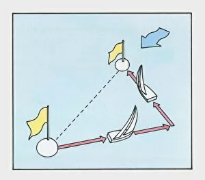 Images Dated 11th December 2009: Illustration showing sailing boat tracking wind direction