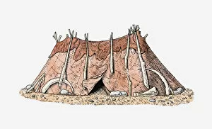 Images Dated 10th May 2011: Illustration of Siberian tent made from animal skin and bones
