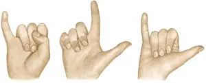 Love Emotion Prints: Illustration of sign language using fingers and thumbs to sign I love you
