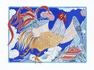 Illustration of Singing Rooster, representing Chinese Year Of The Rooster