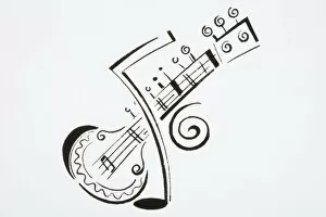 Drawing Collection: Illustration, sitar and musical note