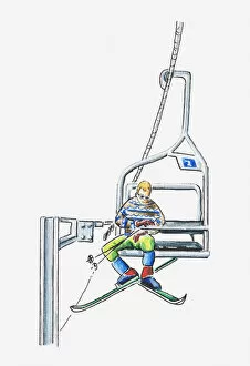 Images Dated 15th December 2011: Illustration of skier in an open-air chair lift