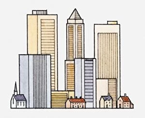 Images Dated 30th April 2010: Illustration of skyscrapers towering over smaller buildings