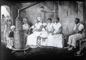 Auction Prints: Illustration of Slaves Seated Around Stove