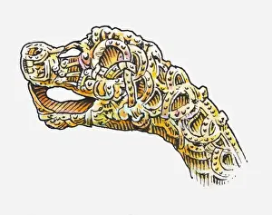 Prow Prints: Illustration of the snake-shaped prow of a Viking ship
