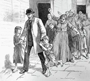 Poor Person Prints: Illustration of Social Worker Removing a Child from Abusive Dwelling