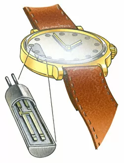 Illustration of solar cell used in light-powered quartz crystal wrist watch