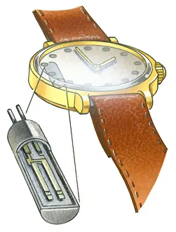 Crystal Prints: Illustration of solar cell used in light-powered quartz crystal wrist watch