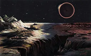 Universe Prints: Illustration of a Solar Eclipse Viewed from the Moon by W. Kranz