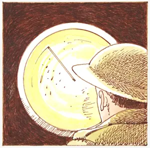 Scrutiny Prints: Illustration of soldier looking at radar screen during World War II