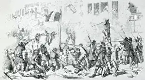 Illustration of Soldiers and Rebels Fighting in Street