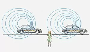 Illustration of sound waves produced by siren of a passing police car
