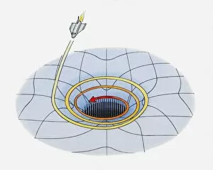 Illustration of spaceship being pulled into black hole through gravity