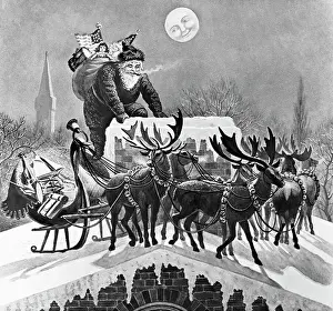 Sleigh Prints: Illustration of St. Nick's Visit on Christmas Eve