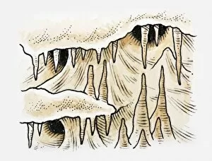 Illustration of stalagmites and stalactites in cave