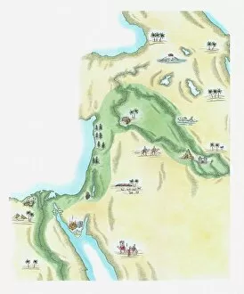 Four Animals Collection: Illustration of strip of land known as the fertile crescent which stretched from Egypt through