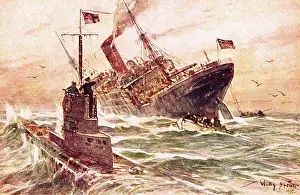 Illustration of Submarine Warfare in World War I by Willy Stower