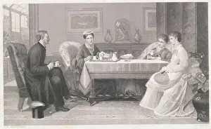 Illustration of a Suitor Visiting Young Woman and Her Family