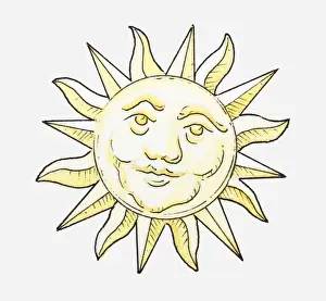 Anthropomorphic Face Prints: Illustration of sun with anthropomorphic face