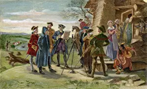 Planning Prints: Illustration of Surveyors Planning the City of Baltimore by Frank Blackwell Mayer