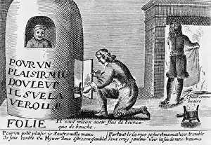 Stove Prints: Illustration of a Syphilitic Man in Fumigation Stove