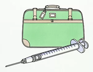 Images Dated 14th January 2009: Illustration of syringe next to suitcase