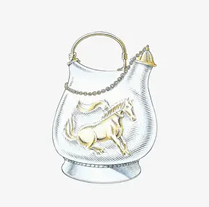 Porcelain Prints: Illustration of Tang silver wine jug with gilded dancing horse motif