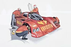 Racecar Gallery: Illustration of team working on racecar during pit stop