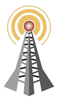 Indicating Prints: Illustration of television signal broadcasting from communications tower