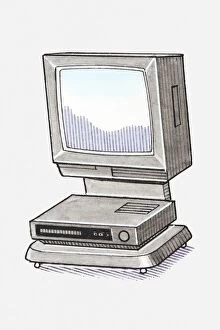 Illustration of television and video recorder on simple stand