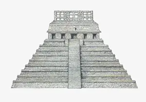 Pyramid Prints: Illustration of Temple of the Inscriptions, Palenque, Mexico