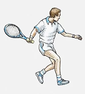Images Dated 29th April 2010: Illustration of tennis player holding racquet, looking away