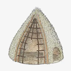 Cutaway Prints: Illustration of thatched Bantu hut, Southern Africa