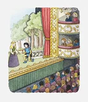 Balcony Gallery: Illustration of a theatres interior with a play being performed on stage