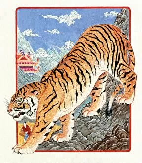 Traditional Clothing Gallery: Illustration of Tiger Going Down The Mountain, representing Chinese Year Of The Tiger