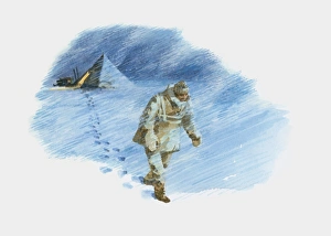 Images Dated 9th March 2010: Illustration of Titus Oates walking to his death at the South Pole