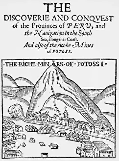 Colonialism Prints: Illustration Town of Potosi in Mountains