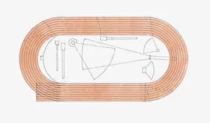 Sports Venue Prints: Illustration of track and field arena, view from above
