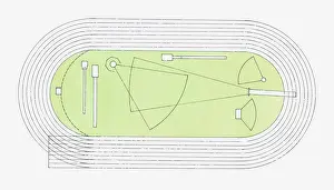 Sports Venue Prints: Illustration of a track and field arena, view from above