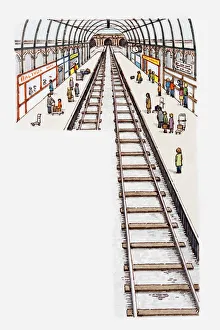 Incidental People Collection: Illustration of tracks and platforms of a train station