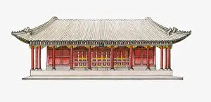 Ming Prints: Illustration of traditional Chinese single-eaved hall
