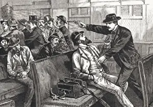 Wisconsin Prints: Illustration of Train Robbery in Progress